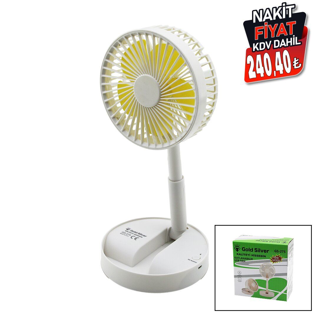 GOLD SİLVER GS-275 MASA ÜSTÜ VANTİLATÖR (USB ŞARJLI) (KATLANIR FAN=13.6CM & UZAYAN AYAK=11-16CM) (180°) (TELEFONLUKLU)*60