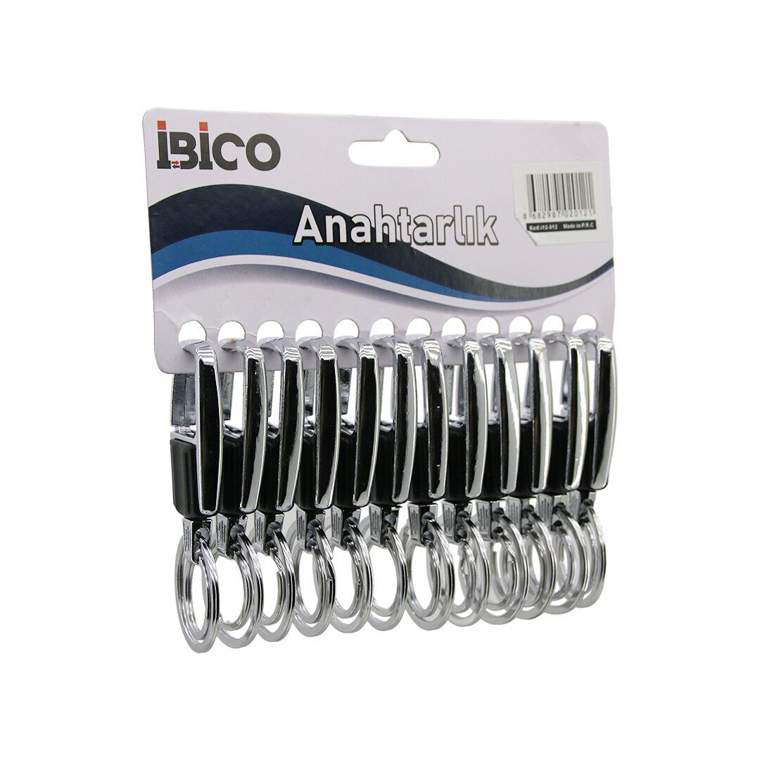 İBİCO İ12-012 ( DİKDÖRTGEN MODEL GÖVDE ) ( METAL ) ( PLASTİK KAPLI GÖVDE ) ANAHTARLIK ( ÇİFT HALKALI ) ( KEMER GEÇMELİ )*12X50