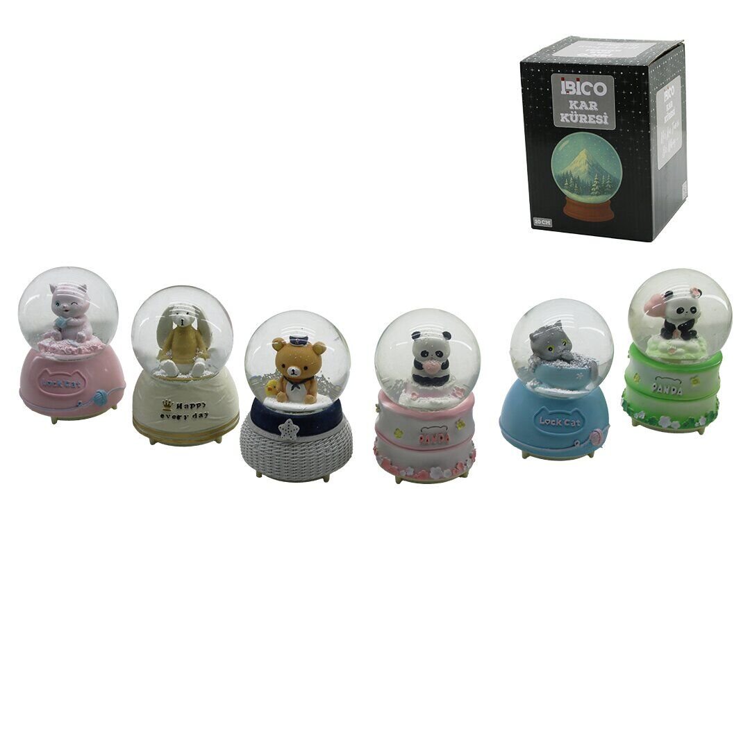 İBİCO İ12-071 ( BÜYÜK BOY & 10CM ) ( PİLLİ & IŞIKLI ) ( MÜZİKLİ ) KAR KÜRESİ CAM ( HAYVAN FİGÜRLÜ & DESEN MİX ) RENKLİ*24                     qwe02