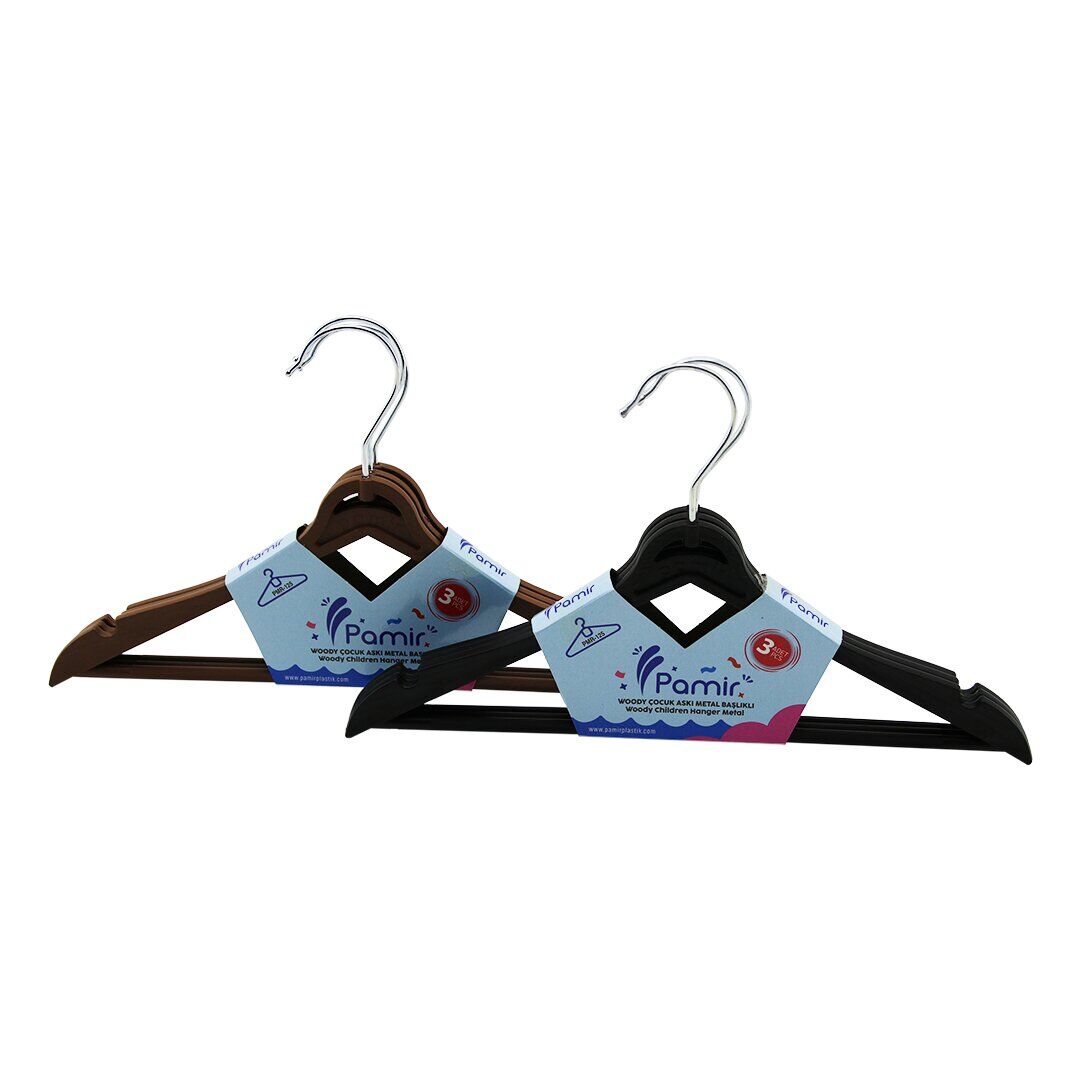 PAMİR WOODY PMR-125 ( 3PCS ) PLASTİK ÇOCUK ELBİSE ASKISI ( METAL BAŞLI )*36