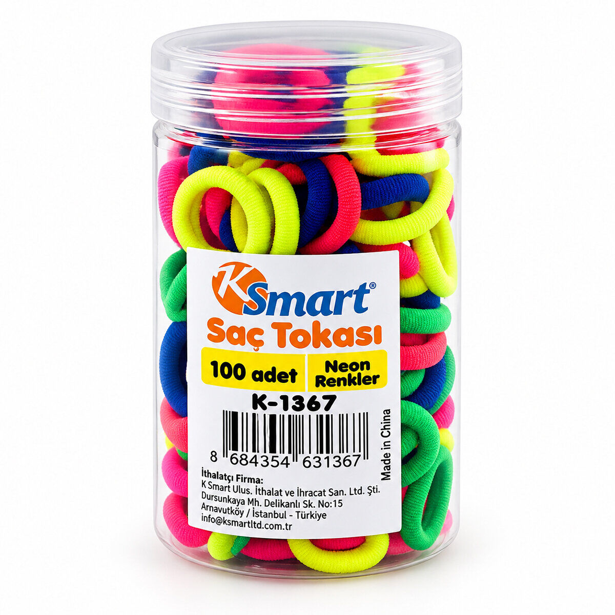KSMART K-1367 ( 100PCS ) ( NEON ) LASTİK SAÇ TOKA*12X50