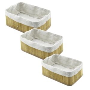 PABLITO HOME PBT-595 (3 BOY) (D.GEN) (BAMBU KENAR) ORGANİZER SEPET (AHŞAP ALTLIK & BEZLİ) (30X20X11.5 -25X16X9.7 -21X12X7.7CM)*20=K