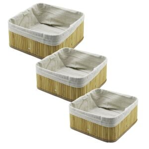 PABLITO HOME PBT-596 (3 BOY) (KARE) (BAMBU KENAR) ORGANİZER SEPET (AHŞAP ALTLIK & BEZLİ) (25X25X11.5 -20.5X20.5X9.7 -17X17X7.7CM)*20=K