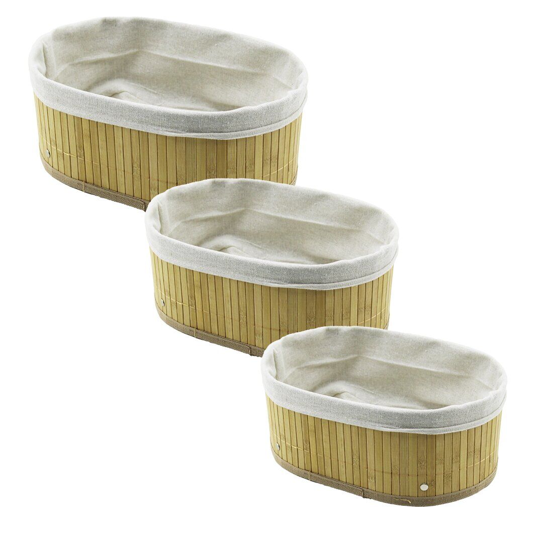 PABLITO HOME PBT-597 (3 BOY) (OVAL) (BAMBU KENAR) ORGANİZER SEPET (AHŞAP ALTLIK & BEZLİ) (30X20X11.5-25X16X9.7-21X12X7.7CM)*20=K