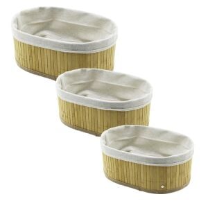 PABLITO HOME PBT-597 (3 BOY) (OVAL) (BAMBU KENAR) ORGANİZER SEPET (AHŞAP ALTLIK & BEZLİ) (30X20X11.5-25X16X9.7-21X12X7.7CM)*20=K