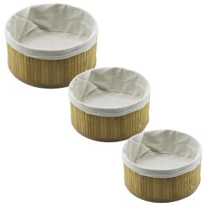PABLITO HOME PBT-598 (3 BOY) (YUVARLAK) (BAMBU KENAR ) ORGANİZER SEPET (AHŞAP ALTLIK & BEZLİ) (24.5X11.5- 21X9.5- 17X7.7CM)*20=K
