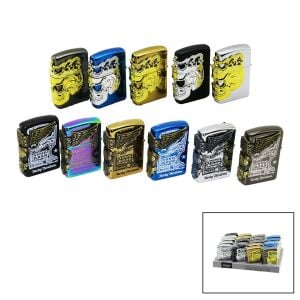 İBİCO HUAY LIGHTER 3-SDA-18-20 ( TAÇLI KURU KAFA & KANAT KABARTMALI ) ZİPPO ÇAKMAK ( MİX RENKLİ DESEN )*20X24