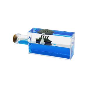 PABLITO PBT-260 (MAVİ SU & ADA & GEMİ) (D.GEN MİKA & ŞİŞE) YÜZEN BATMAYAN GEMİ (DEKORATİF BİBLO AKVARYUM) (16.5X6.3X4.1CM)*48