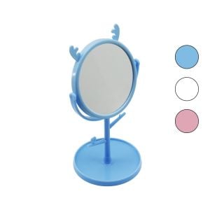 İBİCO İ15-028 NO-3006 ( 4'' & 10.5CM ) (YUVARLAK & GEYİK BOYNUZLU) (PLASTİK) (MASA ÜSTÜ) MAKYAJ AYNASI (TAKI ASKILIKLI SAPLI)*24X10