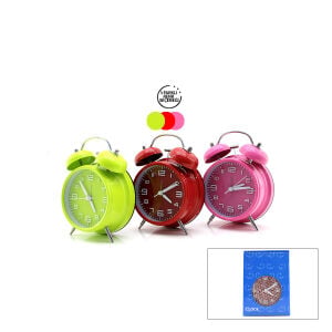 TWIN BELL ALARM CLOCK BGC-40 YUVARLAK MASA ÇALAR SAAT ( METAL KASA RENKLİ ) ( PİLLİ & AYAKLI ) ( ÇAP: 10CM )*60