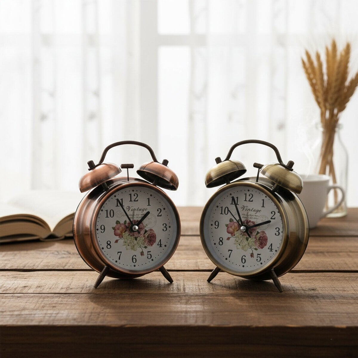 TWIN BELL ALARM CLOCK BGC-52 YUVARLAK MASA ÇALAR SAAT ( METAL KASA ESKİTME DESENLİ ) ( PİLLİ & IŞIKLI ) ( ÇAP: 10CM )*60