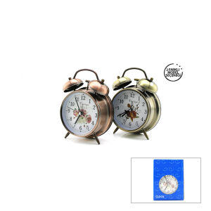 TWIN BELL ALARM CLOCK BGC-52 YUVARLAK MASA ÇALAR SAAT ( METAL KASA ESKİTME DESENLİ ) ( PİLLİ & IŞIKLI ) ( ÇAP: 10CM )*60