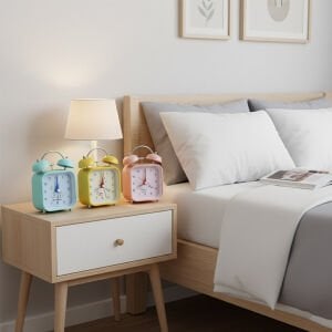 BGC-56 KARE MASA ÇALAR SAAT ( PLASTİK KASA RENKLİ & DESENLİ ) ( PİLLİ & IŞIKLI ) 8CM*100