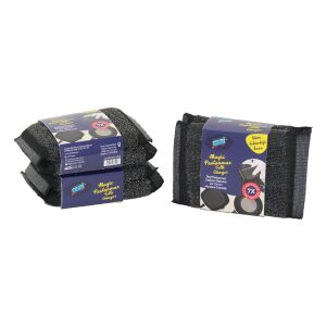 SAFİRS WS-1496 ( 2PCS ) ( SİYAH & İNOX ) BULAŞIK & TEMİZLİK SÜNGERİ ( MAGİC PASLANMAZ TELLİ ) ( 7 X KAT DAHA GÜÇLÜ )*32X17