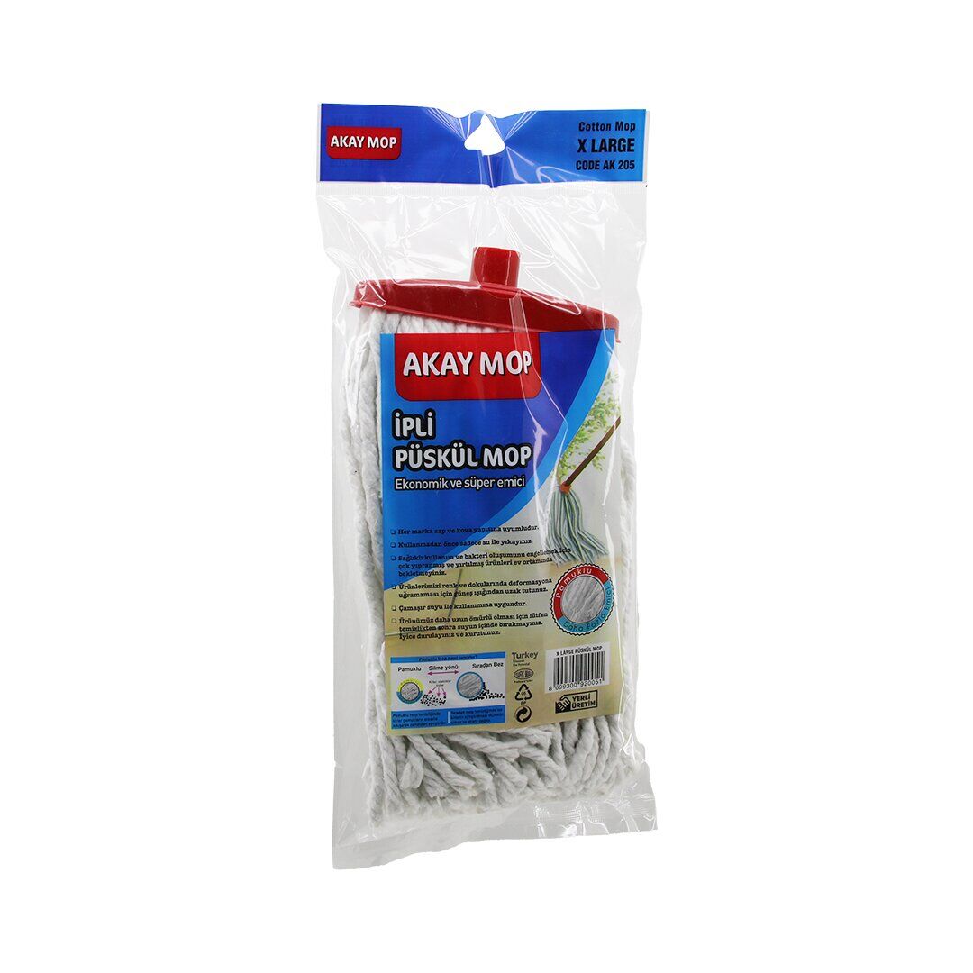 AKAY MOP AK-205 ( X LARGE )( GENİŞ SAP TUTACAK ) ( ÖRGÜLÜ İPLİ= 27CM ) PÜSKÜL MİKROFİBER ENDÜSTRİYEL MOP*40