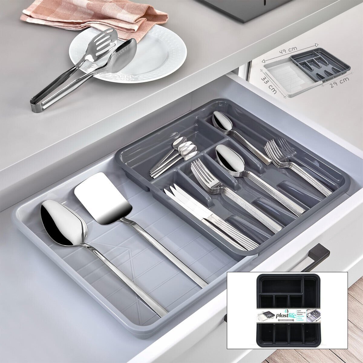 PLASTLİFE KP-168 KAYAR KAŞIKLIK AYARLANABİLİR ÇEKMECE İÇİ ( 29X49X33CM )*18=K