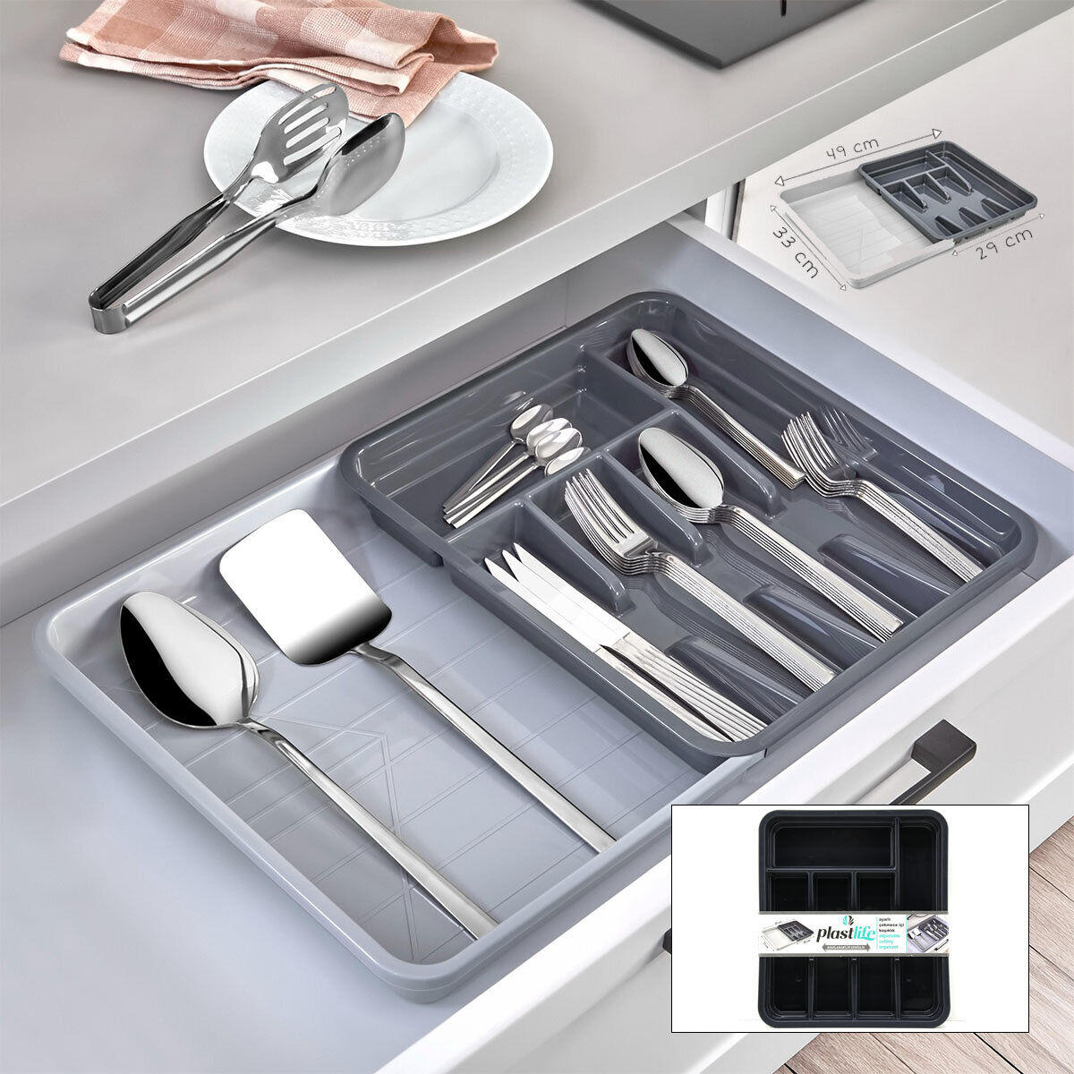 PLASTLİFE KP-168 KAYAR KAŞIKLIK AYARLANABİLİR ÇEKMECE İÇİ ( 29X49X33CM )*18=K