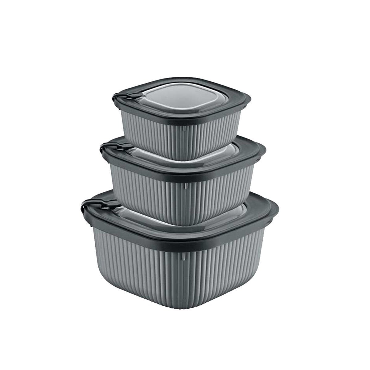 DÜNYA-30906-999 MİKRO LİNE ( 3PCS = 600-1100-1800ML ) ( KARE ) PLASTİK SAKLAMA KABI SET ( MİKRODALGA KULLANILABİLİR )*12=K