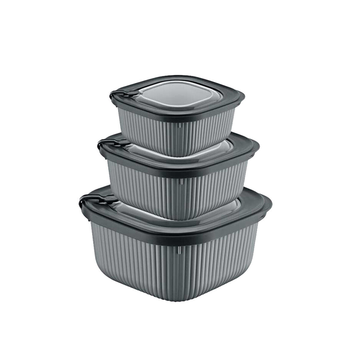 DÜNYA-30906-999 MİKRO LİNE ( 3PCS = 600-1100-1800ML ) ( KARE ) PLASTİK SAKLAMA KABI SET ( MİKRODALGA KULLANILABİLİR )*12=K