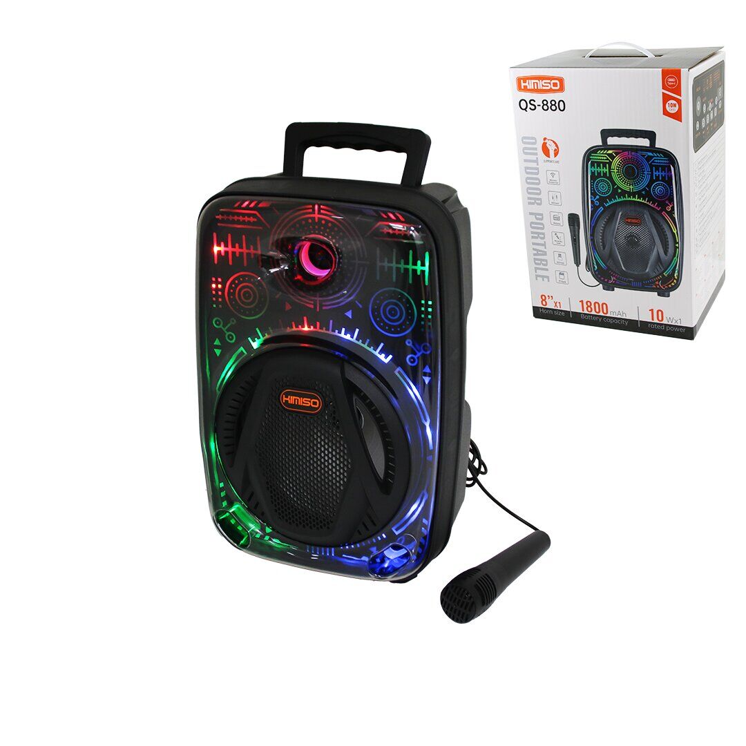 KIMISO PLATOON QS-880 PL-4657 KARAOKE ( MİKROFONLU ) WİRELESS HOPARLÖR & SPEAKER ( FM RADIO ) ( IŞIKLI ) ( USB ŞARJLI ) (10W & TF & AUX) ( 1X8'' INCH )*8
