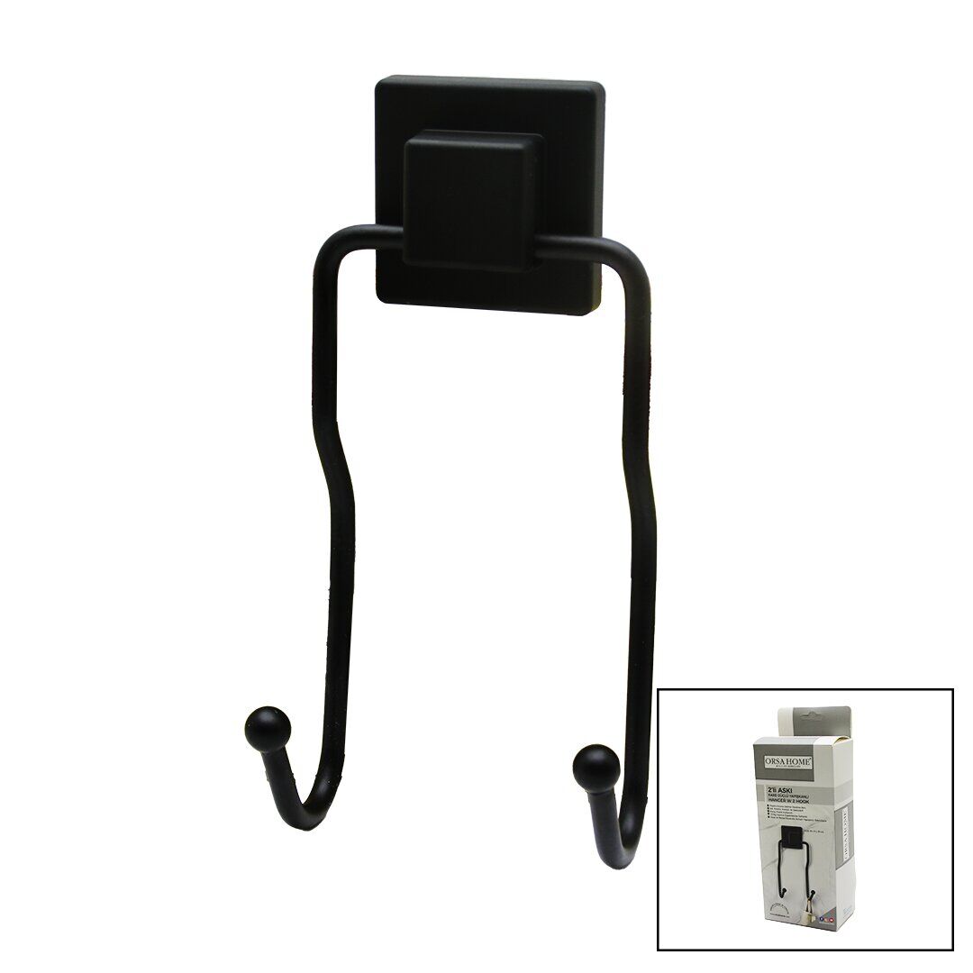 ORSA-901 ( SİYAH & 2Lİ METAL ) SARKIK ASKI ( KARE GÜÇLÜ YAPIŞKANLI ) ( 8X9X19CM)*12