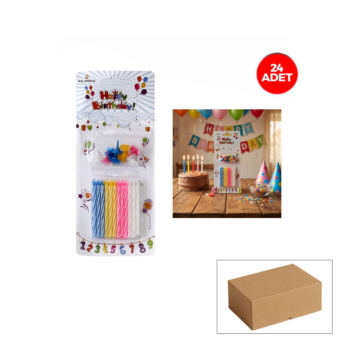 ONTON-612175  ( 24PCS ) ( İNCE ) ( RENKLİ ) DOĞUM GÜNÜ MUMU ( RENKLİ PLASTİK TUTACAK )*24X12