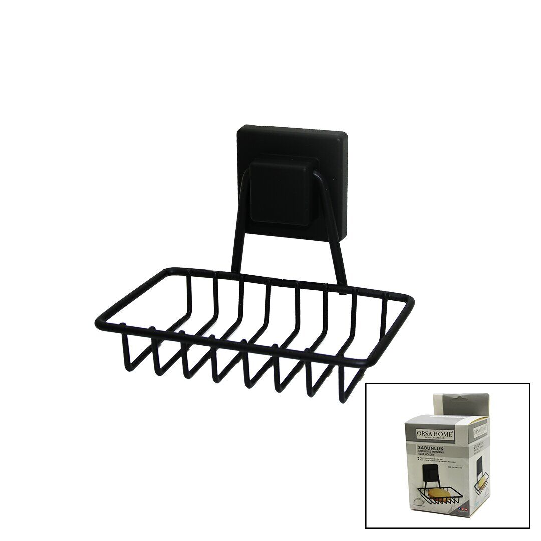ORSA-905 ( SİYAH & METAL ) KATI SABUNLUK ( KARE GÜÇLÜ YAPIŞKANLI ) ( 11X12.5X11CM )*6=K