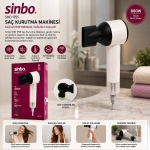 SİNBO SHD-1755 ( BEYAZ ) SAÇ KURUTMA MAKİNESİ ( 110.000 RPM ) ( SESSİZ ÇALIŞMA & 3 HIZ - SICAKLIK AYAR )*6