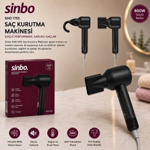 SİNBO SHD-1755 ( SİYAH ) SAÇ KURUTMA MAKİNESİ ( 110.000 RPM ) ( SESSİZ ÇALIŞMA & 3 HIZ - SICAKLIK AYAR )*6