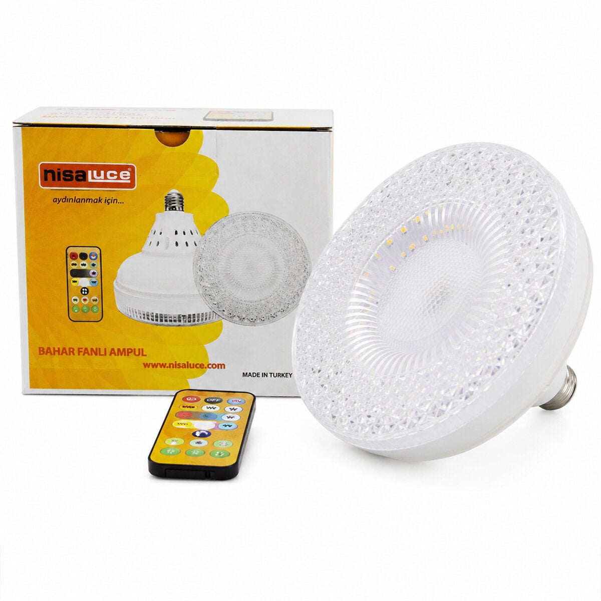 NİSALUCE E-112 ( 28W & IP20 & 2520LM ) ( KUMANDALI & 3 KADEMELİ & 3 FONKSİYON ) ( 38X15CM ) BAHAR FANLI AMPUL ( BEYAZ-SARI-DOĞAL IŞIK )*24