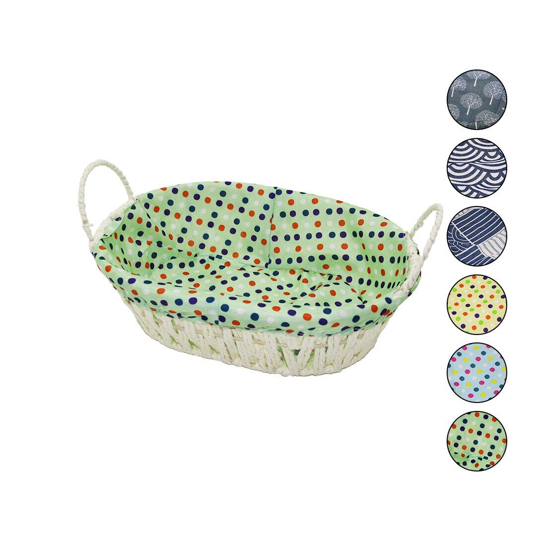 YAKUT-8821 (OVAL) (RENKLİ BEZLİ) (İP HASIR) EKMEK SEPETİ (KULPLU & METAL İSKELET) (TABAN:14.5X21 & AĞIZ:21X27 DERİNLİK:8CM)*100