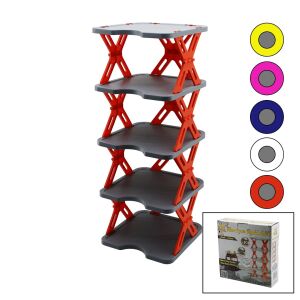 KRT-1061 YENİ NESİL (AKORDİYON & KATLANIR ) ( 5 KATLI ) PLASTİK AYAKKABILIK ( GRİ TABAN=27X27CM & RENKLİ AYAKLAR ) ( BRKT-713616 )*12