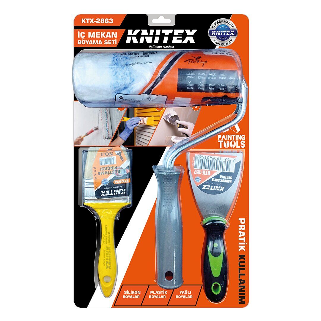 KNITEX KTX-2863 ( 3PCS ) NALBUR & BOYACI SET ( SPATULA & KESTİRME FIRÇA & BOYA RULO 20CM)*20