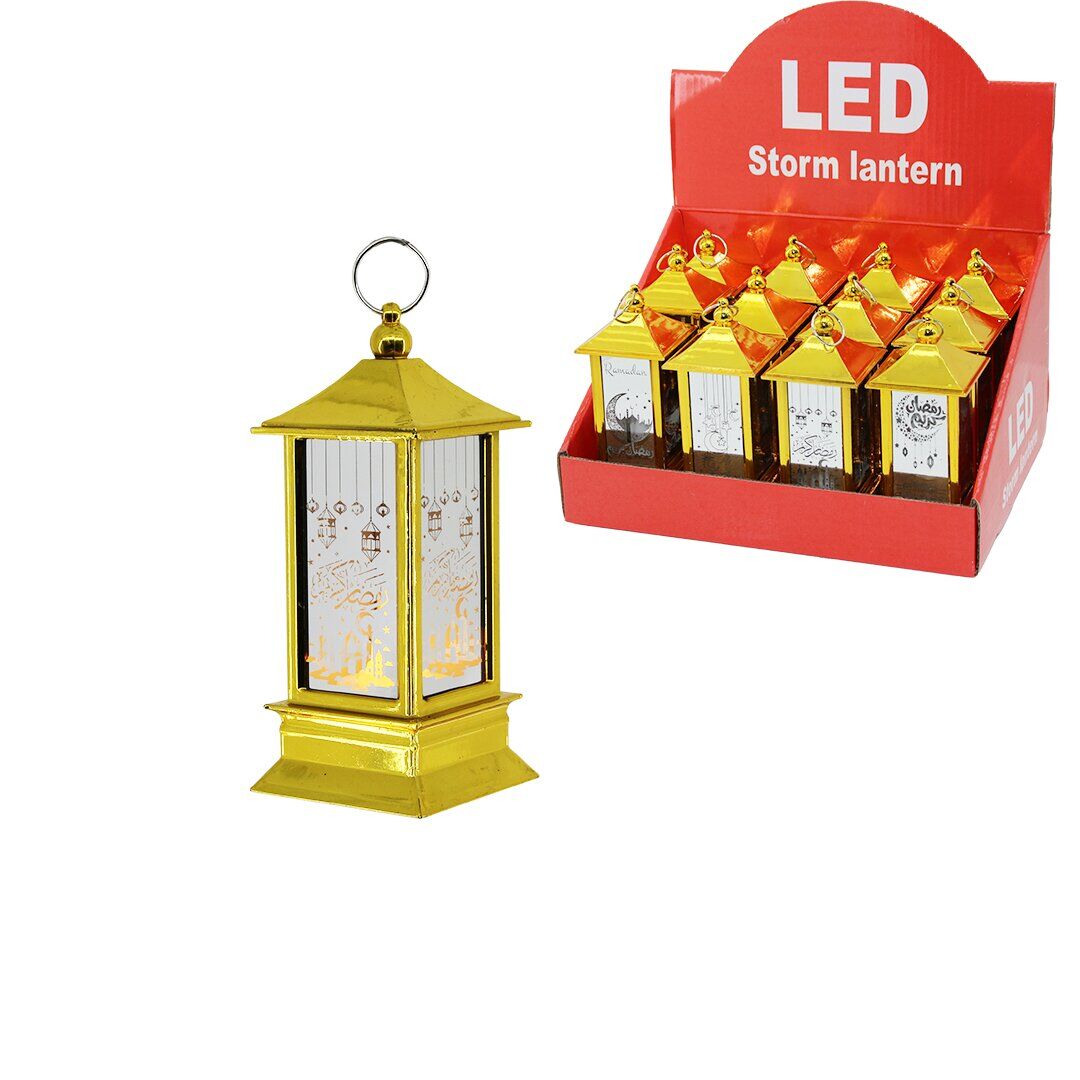 LED STORM LANTERN KRD-7939 ( KARE KUBBE ) ( PİLLİ ) RAMAZAN LED IŞIK GOLD*12X30