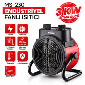 MARSSTAR MS-230 ( SICAK ) ( PTC SERAMİK REZİSTANS ) ENDÜSTRİYEL FANLI ISITICI ( 2 KADEMELİ GÜÇ AYAR ) ( 3KW )*6
