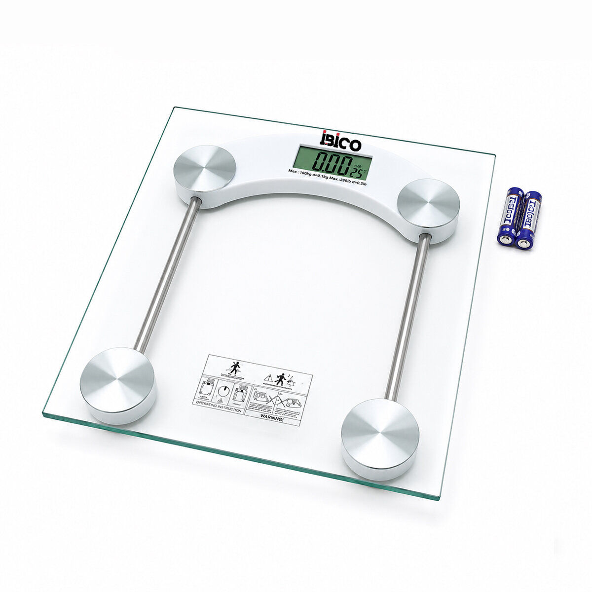 İBİCO İ11-025 ( DİJİTAL & PİLLİ ) ( KARE ) CAM BANYO BASKÜL TERAZİ TARTI ( LCD EKRAN ) ( 180KG/0.1G ) ( 30X30CM )*10