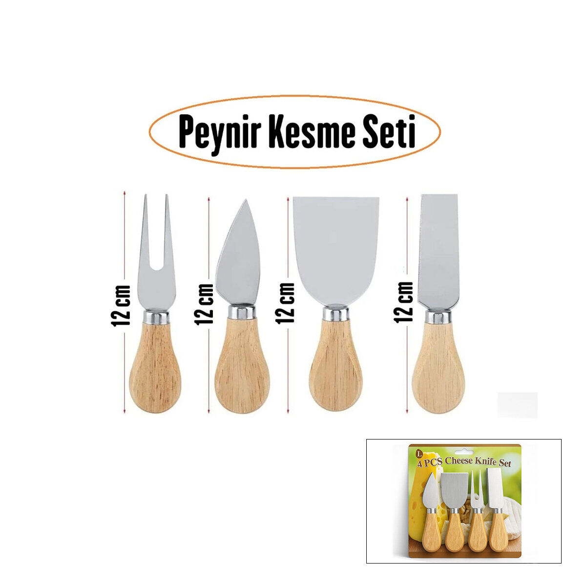 İBİCO İ22-400 CHEESE KNİFE SET ( 4PCS ) PEYNİR BIÇAK SETİ ( AHŞAP BAMBU SAPLI )*144