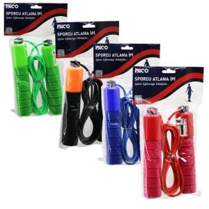 İBİCO İ19-016 ( SAYAÇLI ) ( RENKLİ SİLİKON İP ) ATLAMA İPİ ( SÜNGERLİ RENKLİ PLASTİK TUTACAK )*180