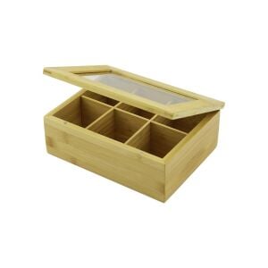 YAKUT-11442 AHŞAP BAMBU ( POŞET ÇAY KUTUSU & 6 BÖLMELİ = 2IN1= BÖLMESİZ ÇOK AMAÇLI KUTU ) ( MIKNATISLI KAPAK )*20