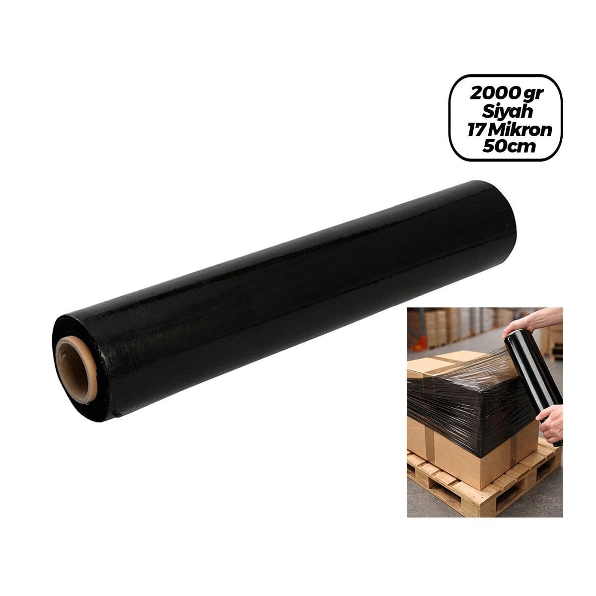 POWER ( 2000GR ) ( SİYAH ) ( KOLİ & PALET ) STREÇ FİLM 17 MİKRON ( 50CM )*6=K