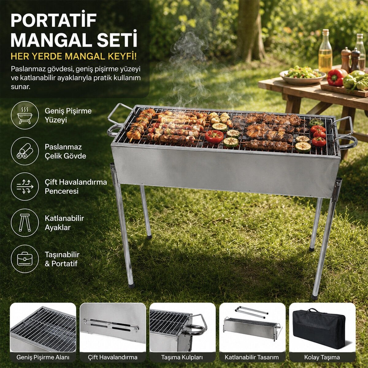 ARMİA PASLANMAZ MANGAL PORTATİF ( AYAKLI & STANDLI ) 70CM*1=K