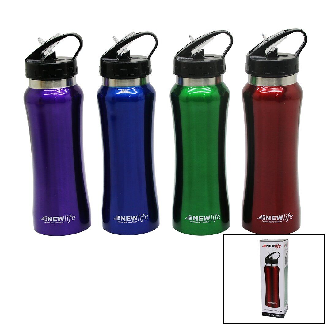 NEWLİFE CLKN-1674 ( SPORCU PİPETLİ ) ( 650ML ) ( METAL ) RENKLİ  SULUK MATARA*36                     qwe012