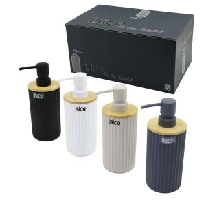 İBİCO İ21-061 ( YUVARLAK & DİK ÇİZGİLİ ) ( BAMBU & RENKLİ PLASTİK ) SIVI SABUNLUK ( 400ML )*15X4