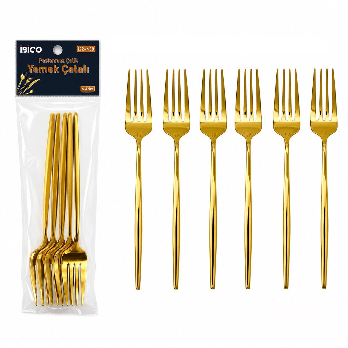 iBİCO İ22-438 ( 6PCS ) ( GOLD ) YEMEK ÇATAL SETİ ( 21CM )*10X10