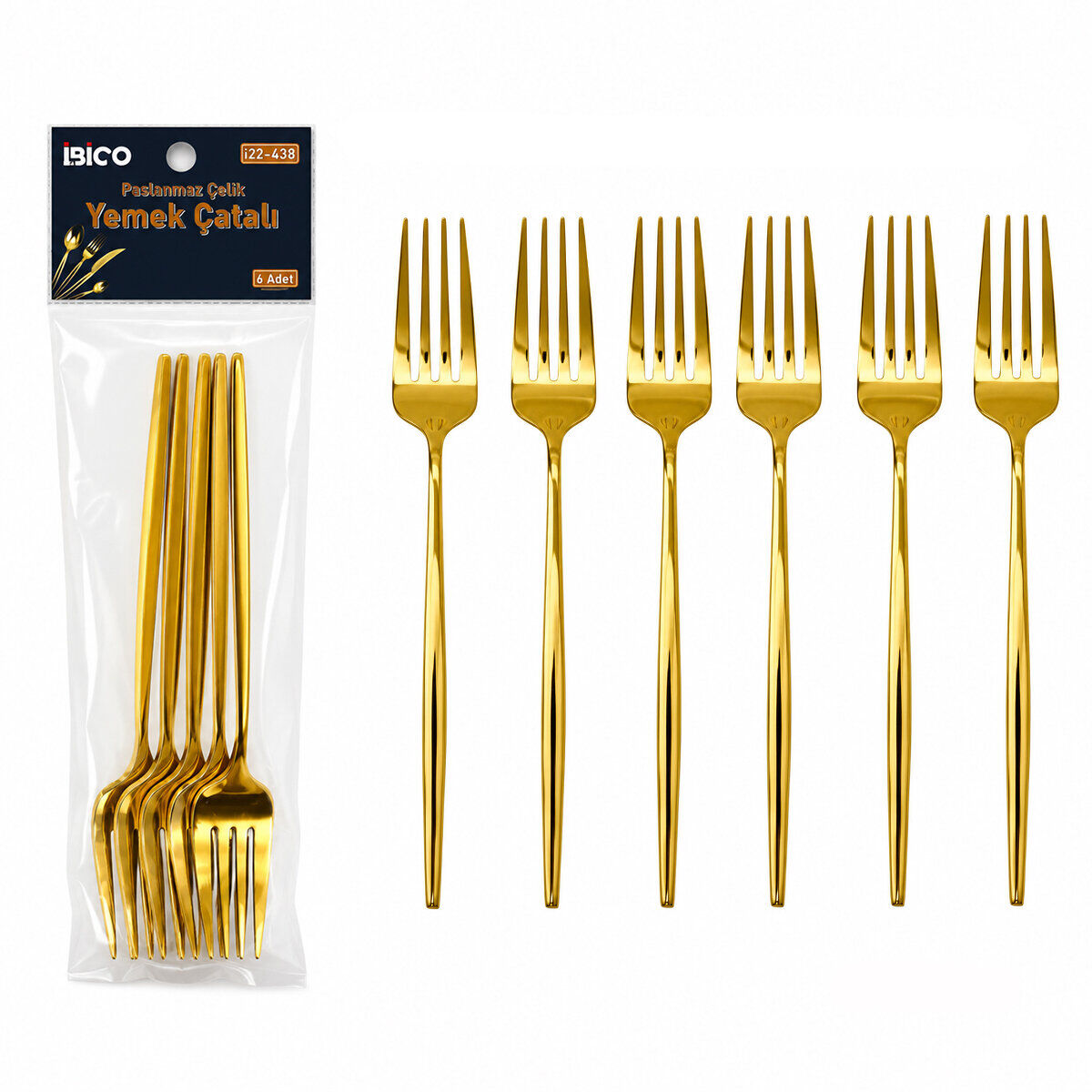 İBİCO İ22-438 ( 6PCS ) ( GOLD ) YEMEK ÇATAL SETİ ( 21CM )*10X10