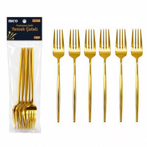 iBİCO İ22-438 ( 6PCS ) ( GOLD ) YEMEK ÇATAL SETİ ( 21CM )*10X10