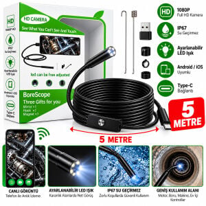 BORESCOPE ( HD ) ( 5M ) ( IP67 & SU GEÇİRMEZ ) YILAN KAMERA ( LED IŞIKLI ) ( ANDROİD DESTEKLİ )*100