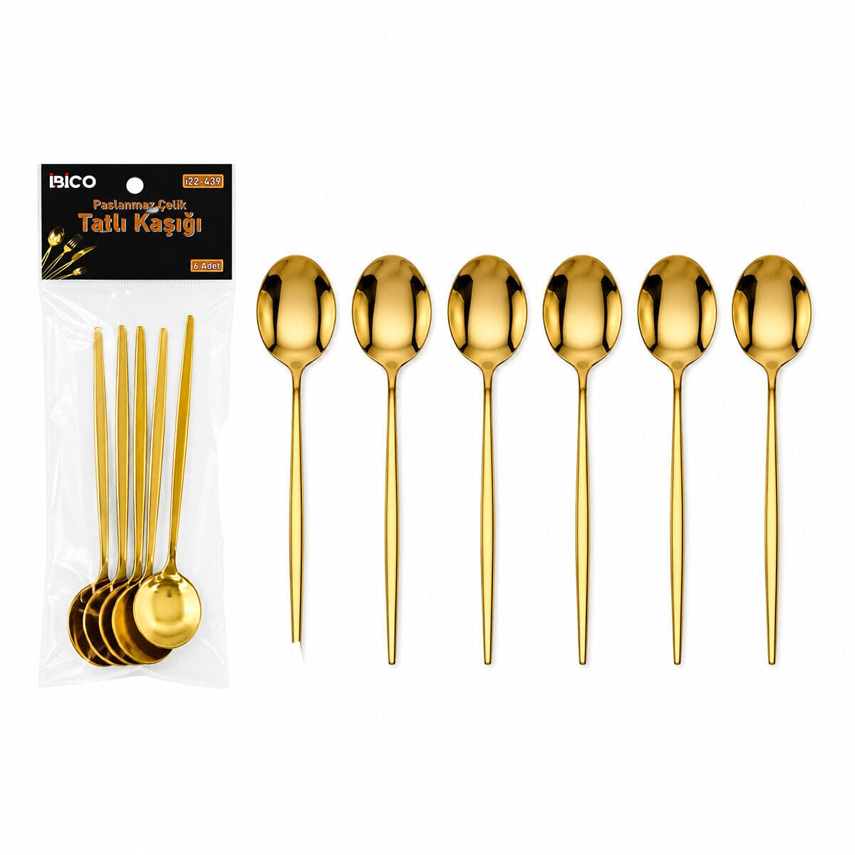 İBİCO İ22-439 ( 6PCS ) ( GOLD ) TATLI KAŞIK SETİ ( 13CM )*10X10