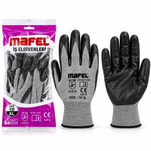 MAFEL MF-040 ( ZEBRA ) ( GRİ SİYAH ) ( NO 10 ) ( XL ) NİTRİL İŞÇİ ELDİVEN ( POŞETLİ AMBALAJ ) ( KESİLME DİRENÇ )*12X24