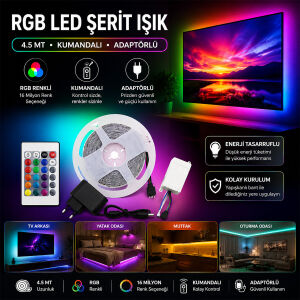 WINNBOSS LED STRIP WN-1161 ( 4.5MT ) ( KUMANDALI & ADAPTÖRLÜ ) ( RGB RENKLİ ) ŞERİT LED ( SMD=2835 ) ( 54LEDs/m )*100